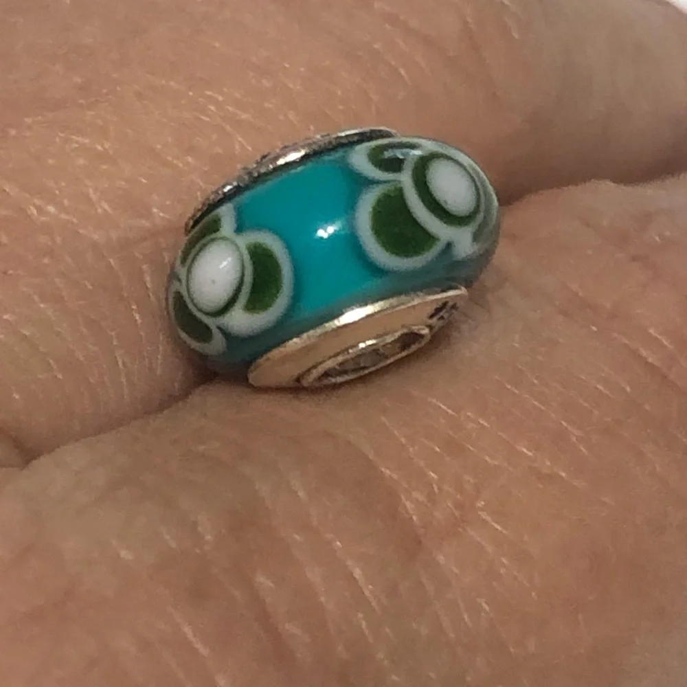 Pandora Blue, Green, and White Floral Murano Glass Charm - Picture 3 of 4